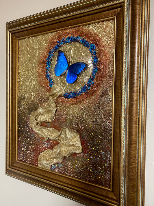 Gold shimmer butterfly artwork, alternate view