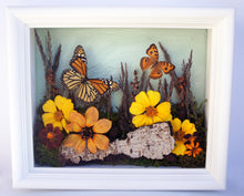 Load image into Gallery viewer, 8x10 Flower Shadow Box with Monarch and Owl Eyes
