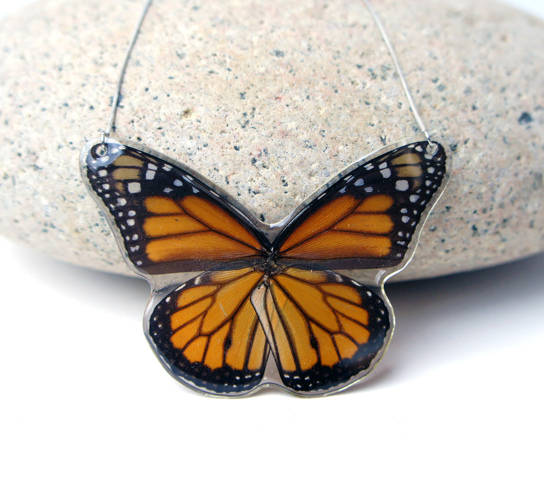 Real Butterfly Wing Necklace - Monarch Butterfly