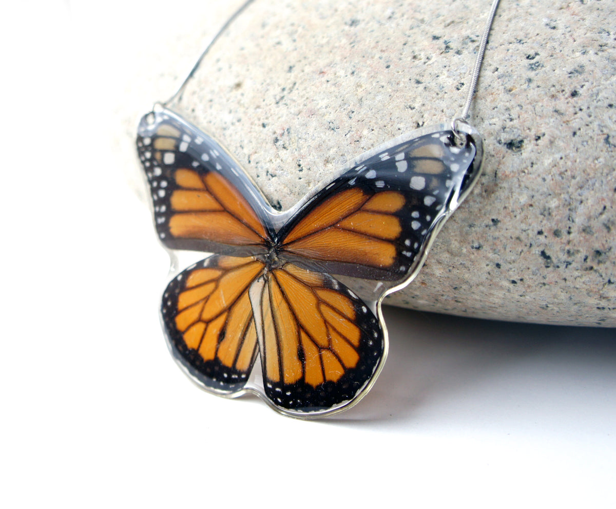 Monarch wing necklace, alternate view