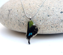 Load image into Gallery viewer, Recycled Butterfly Wing Necklace - Graphium Weiskei Hindwing - Butterfly Gift, Nature Theme Jewelry
