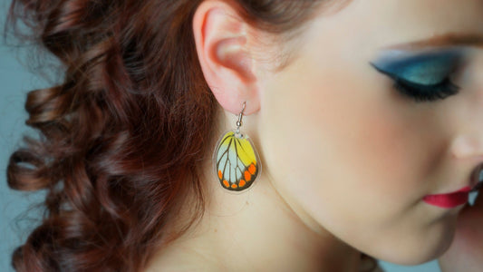 Painted jezebel wing earrings, alternate view