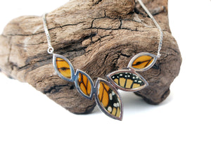 Real Butterfly Wing Sterling Silver Marquis Necklace - Monarch - Anniversary, Gift, Special Occasion