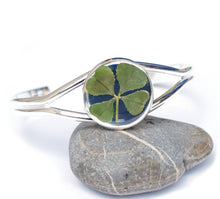 Load image into Gallery viewer, Silver Shamrock Clover Bracelet Cuff - Irish 4-leaf Clover Silver Accessory
