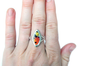 Real Butterfly Wing Ring - Rainbow Sunset Moth Marquis