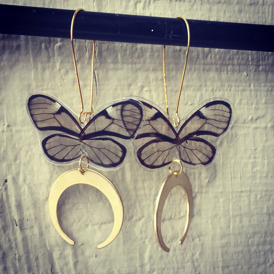 Clearwing crescent earrings, alternate view