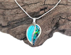 Blue Butterfly and Shell in Sterling Silver Necklace Pendant