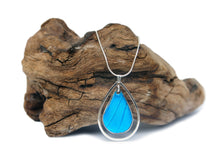Load image into Gallery viewer, Real Butterfly Sterling Silver Teardrop Necklace - Blue Morpho