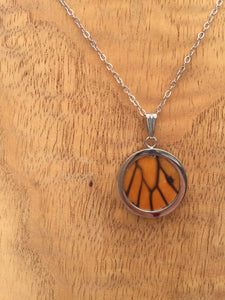 Monarch Butterfly Wing Circle Pendant Necklace - Monarch Hindwing