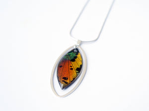 Sunset Moth Wing Necklace in Sterling Silver - Rainbow Sunset Moth - Nature Art, Butterfly Wing Jewelry