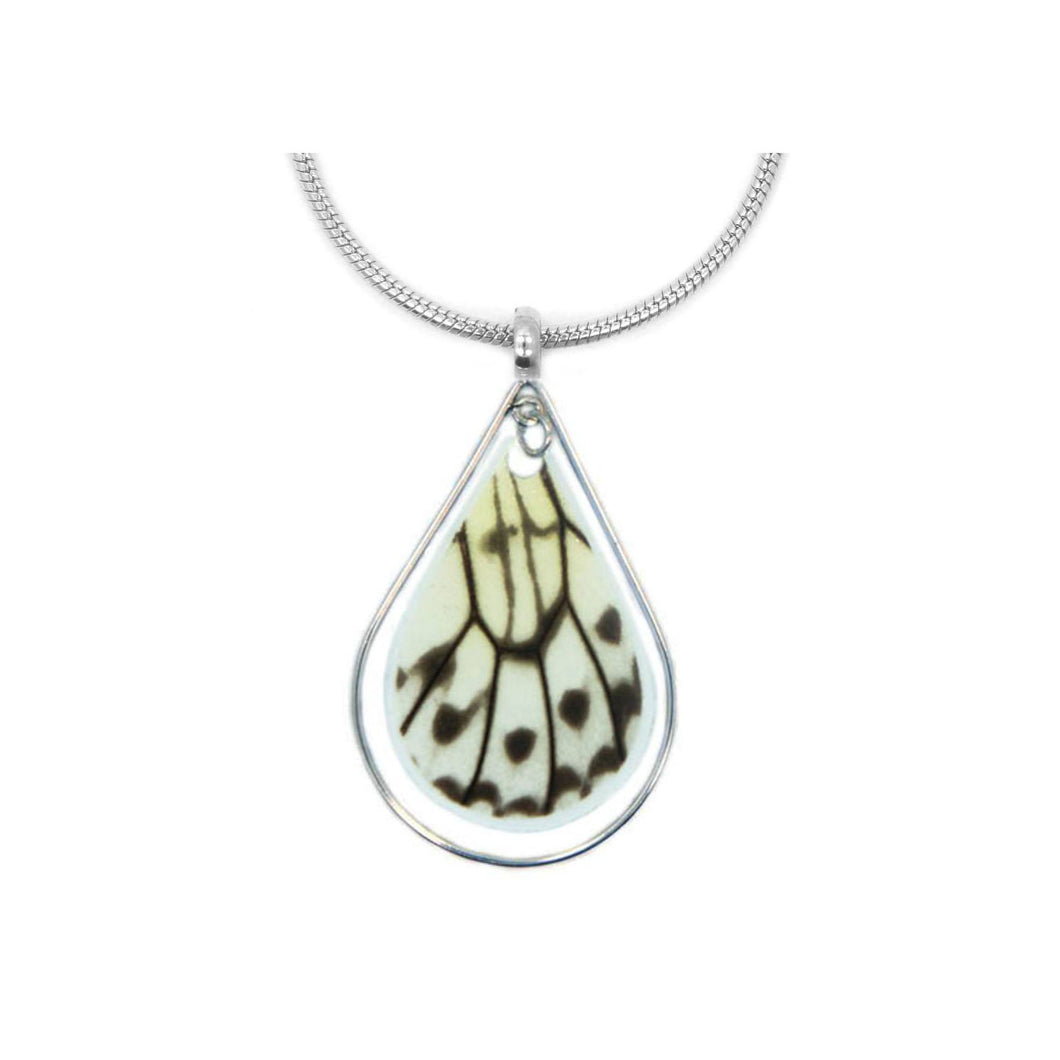 Butterfly Wing Necklace in Sterling Silver - Rice Paper Teardrop