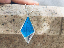 Load image into Gallery viewer, Recycled Butterfly Wing Necklace Kite Pendant Jewelry - Blue Morpho - Butterflies, Unique, Colorful, Nature Art, Blue Butterfly