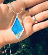 Load image into Gallery viewer, Recycled Butterfly Wing Necklace Kite Pendant Jewelry - Blue Morpho - Butterflies, Unique, Colorful, Nature Art, Blue Butterfly