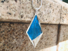 Load image into Gallery viewer, Recycled Butterfly Wing Necklace Kite Pendant Jewelry - Blue Morpho - Butterflies, Unique, Colorful, Nature Art, Blue Butterfly