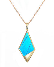 Load image into Gallery viewer, Recycled Butterfly Wing Necklace Kite Pendant Jewelry - Blue Morpho - Butterflies, Unique, Colorful, Nature Art, Blue Butterfly