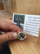 Load image into Gallery viewer, Real Blue Butterfly Wing Ring - Graphium Milon Hindwing