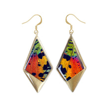 Load image into Gallery viewer, Recycled Butterfly Wing Kite Pendant Earrings - Rainbow Sunset Moth - Nature Art, Nature Jewelry, Butterflies