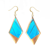 Load image into Gallery viewer, Recycled Butterfly Wing Kite Pendant Earrings - Blue Morpho - Nature Art, Nature Jewelry, Butterflies