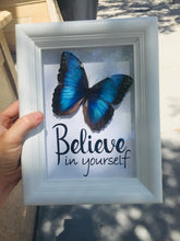 Load image into Gallery viewer, Blue Morpho quote shadow box, alternate view