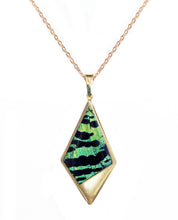 Load image into Gallery viewer, Real Butterfly Wing Kite Pendant Necklace - Green Sunset Moth Forewing
