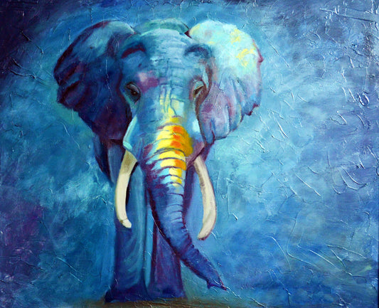 Original hand-painted blue elephant painting, 16x20