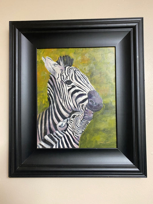 Original hand-painted zebra painting, 11x14