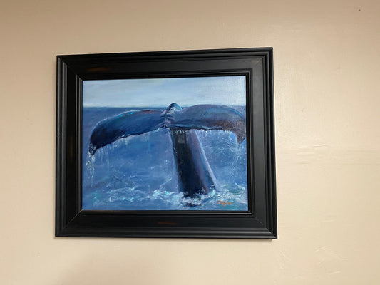 Original hand-painted whale tail painting, 16x20