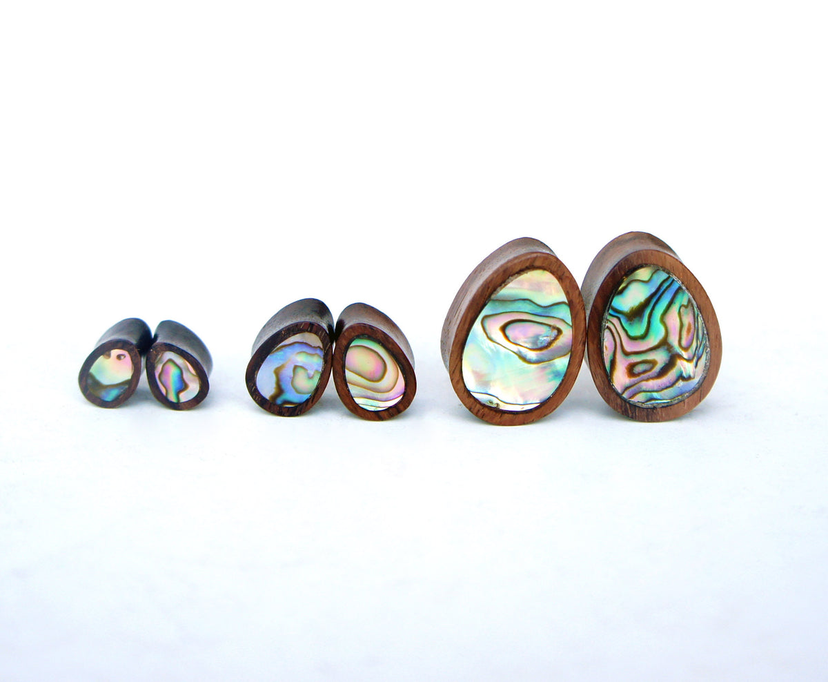 Abalone Inlaid Teardrop Wood Plugs