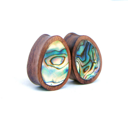 Abalone Inlaid Teardrop Wood Plugs
