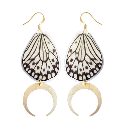 Real Painted Jezebel Wing Earrings with Crescent Moons – Delias Hyparete