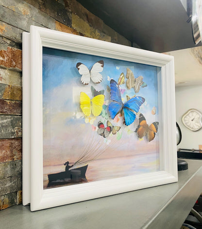 Real Butterfly Wing Sailboat Framed Art – Nautical