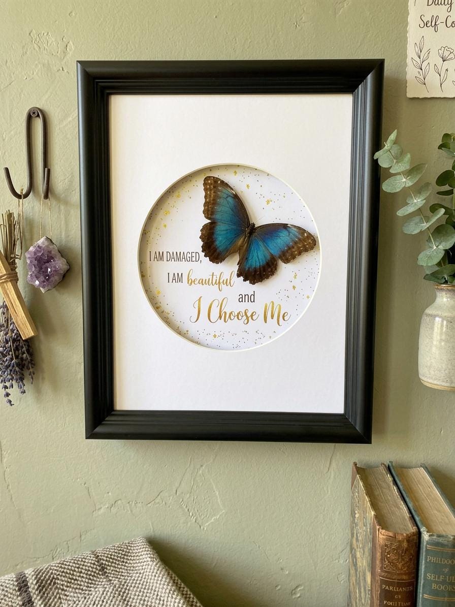 Real Blue Morpho “I Choose Me” Affirmation Shadow Box