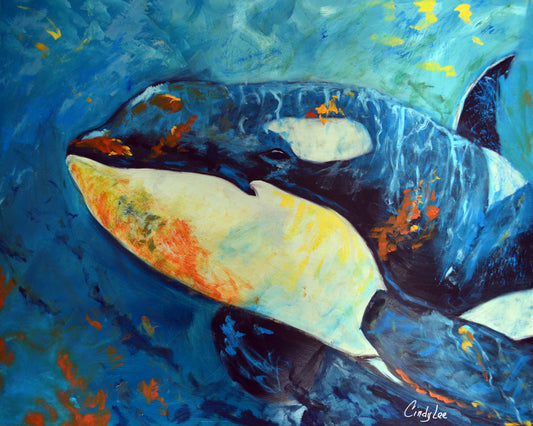 Original hand-painted whale painting, 16x20