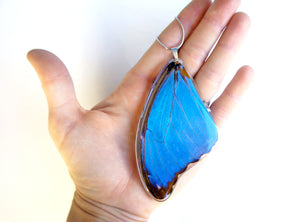 Recycled Butterfly Wing Necklace - Blue Morpho - Butterfly Gift, Nature Theme Jewelry