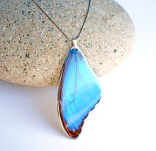 Load image into Gallery viewer, Recycled Butterfly Wing Necklace - Blue Morpho - Butterfly Gift, Nature Theme Jewelry
