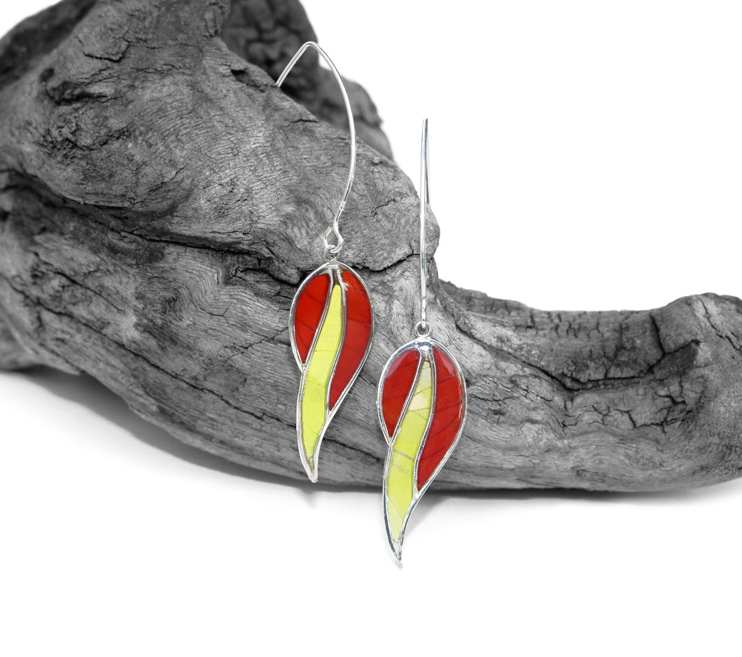 Sterling Leaf Finding with Red and Yellow Butterfly Wing Inlay