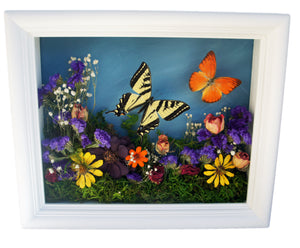 8x10 Flower Shadow Box with Yellow Tiger and Orange