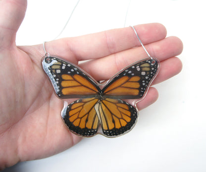 Monarch wing necklace, detail view