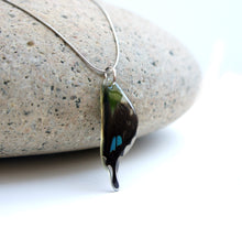 Load image into Gallery viewer, Recycled Butterfly Wing Necklace - Graphium Weiskei Hindwing - Butterfly Gift, Nature Theme Jewelry
