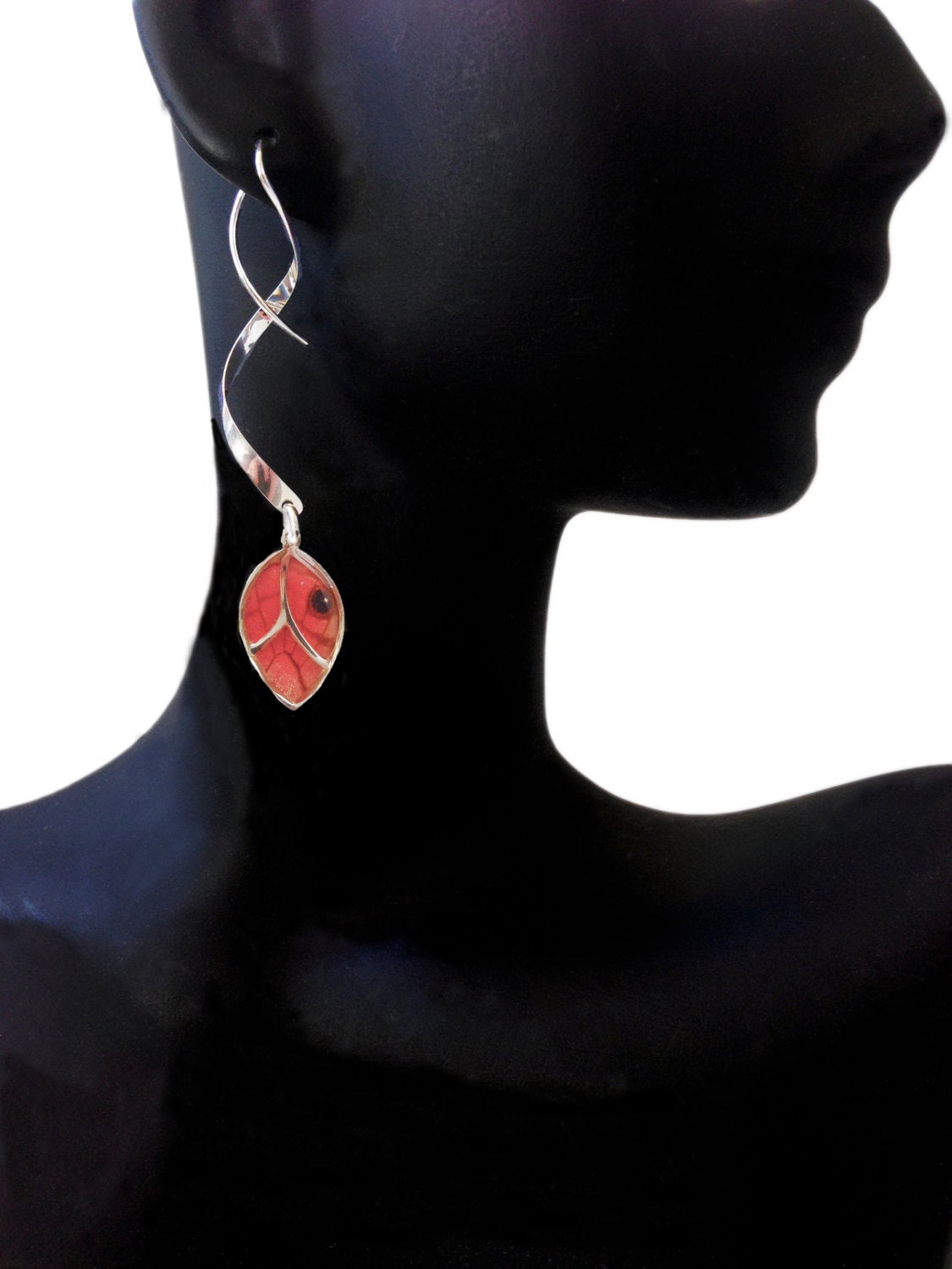 Blushing Phantom leaf earrings, additional view