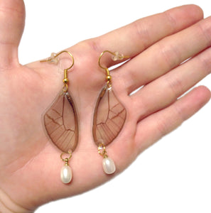 Real Butterfly Wing Pearl Earrings - Blushing  Phantom