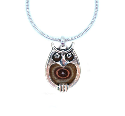 Butterfly wing owl necklace, alternate view