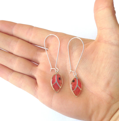 Blushing Phantom leaf earrings, alternate view
