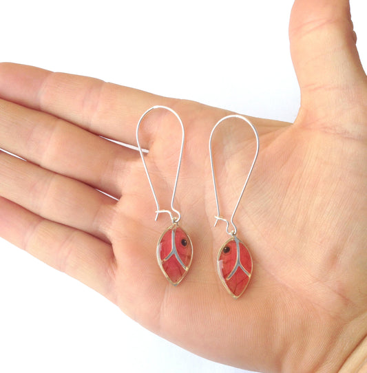 Blushing Phantom leaf earrings, alternate view