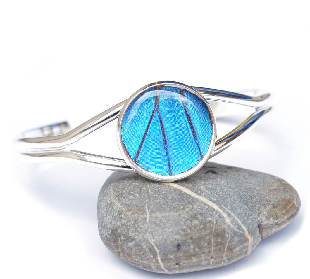 Silver Butterfly Wing Bracelet Cuff - Blue Morpho Silver Accessory
