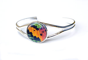 Silver Butterfly Wing Bracelet Cuff - Rainbow Sunset Moth Silver Accessory