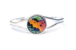 Silver Butterfly Wing Bracelet Cuff - Rainbow Sunset Moth Silver Accessory