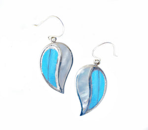 Real Blue Butterfly Wing Earrings with Pearl Shell in Sterling Silver