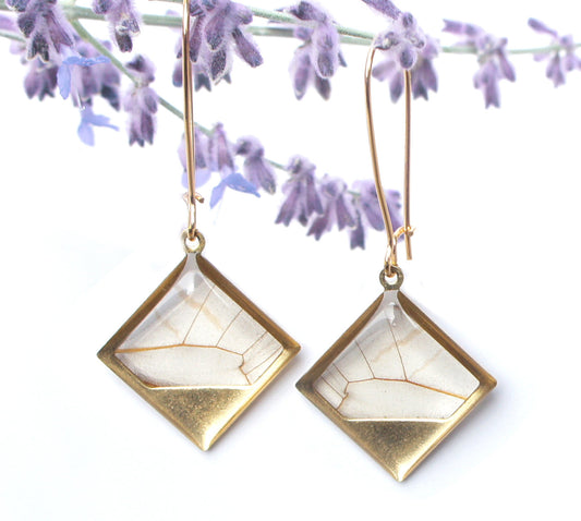 Real pink Blushing Phantom clearwing dangle earrings