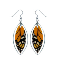 Load image into Gallery viewer, Real Monarch Butterfly Wing- Sterling Silver Earrings - Monarch Forewing - Butterfly Gift, Nature Theme Jewelry
